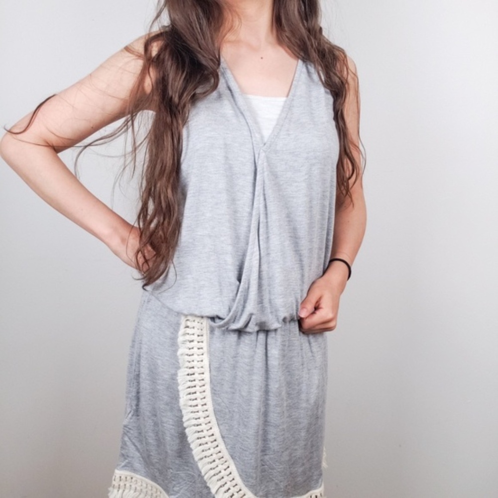 Venus • Jersey Gray Mini Dress Fringe